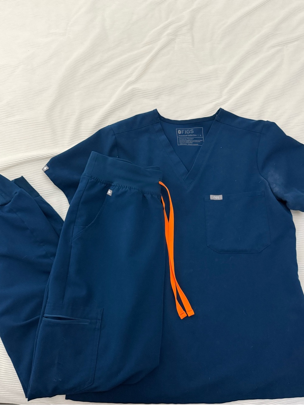 Figs Deep Reef Scrub Top and Pants with Orange Drawstrings